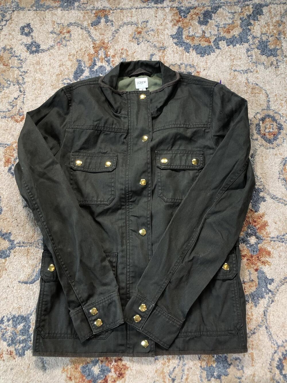 J.Crew Jacket Womens Medium Green Canvas Military Field Full Zip Utility Pockets